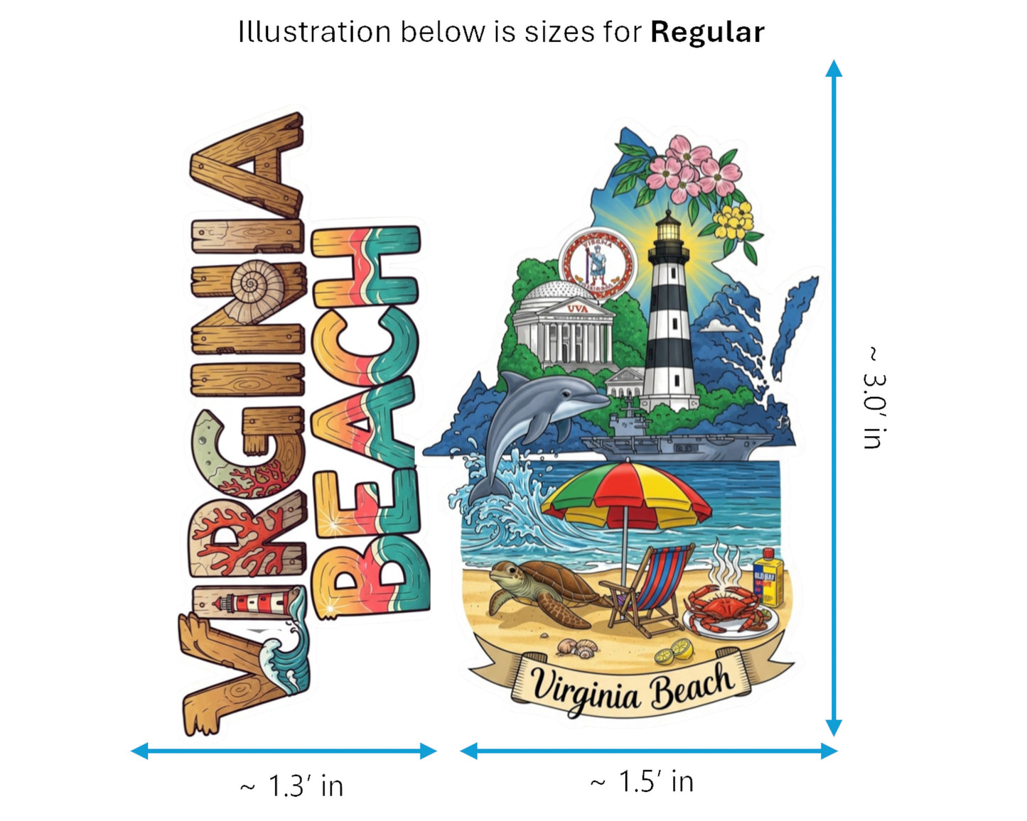 Virginia Beach Sticker and Magnet - The Resort City Statekins™ – USA Travel Souvenir | Waterproof & UV-Proof