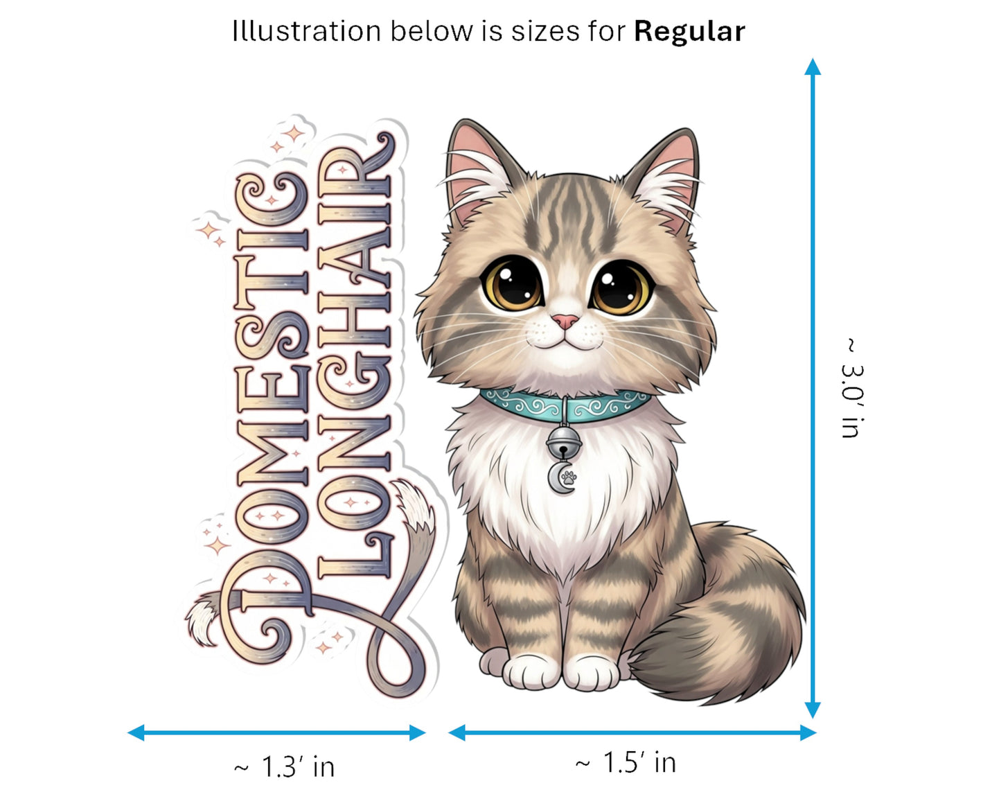 Domestic Longhair Sticker and Magnet - Fluffy Housecat Purrkins™ – Mixed Breed Cat | Waterproof & UV-Proof