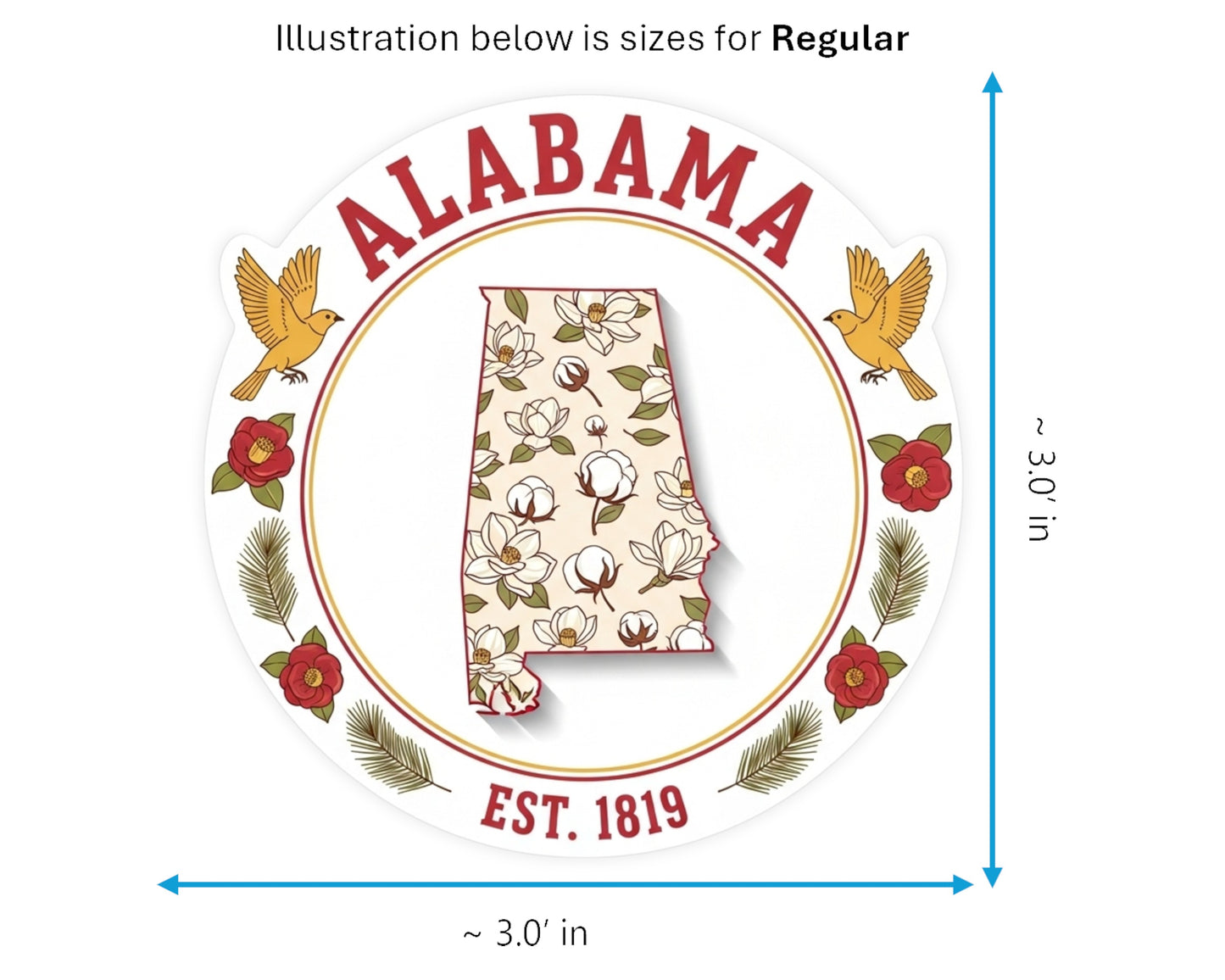 Alabama Sticker and Magnet - Yellowhammer State Statekins™ – State of Alabama Symbol Art | Waterproof & UV-Proof