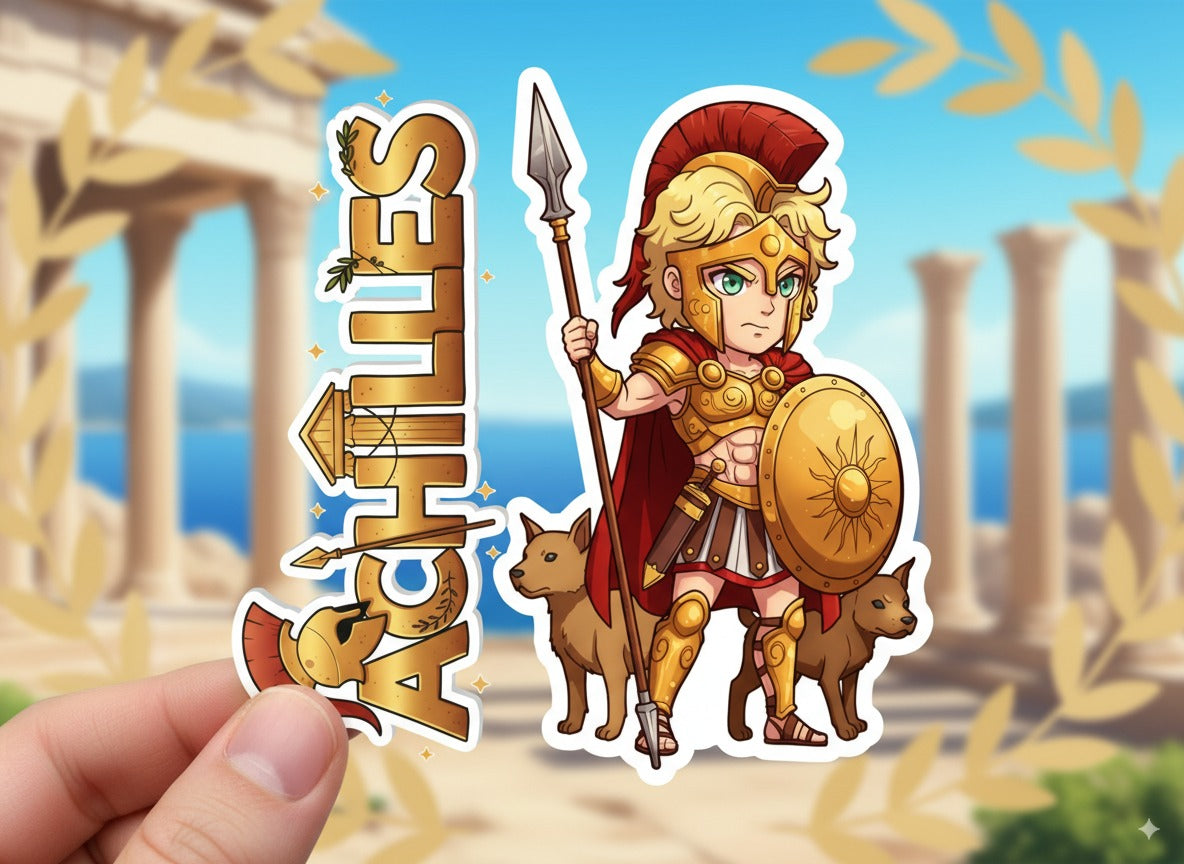 Achilles Sticker and Magnet – Pēleidēs Mythkins™ – Greek Hero of Strength and Valor | Waterproof & UV-Proof
