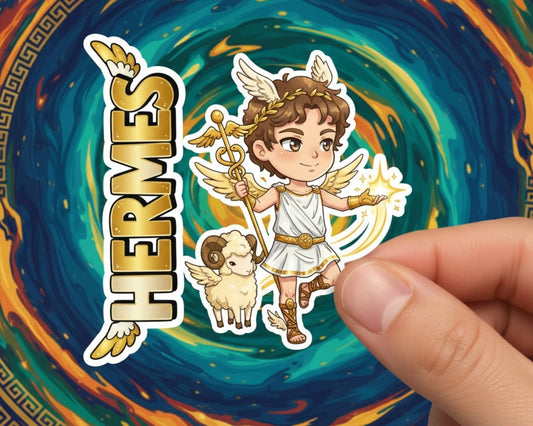 Hermes Sticker and Magnet – Kriophoros Mythkins™ – Messenger God and Ram-Bearer | Waterproof & UV-Proof