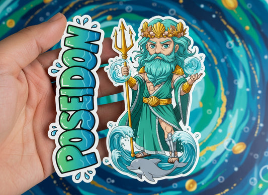 Poseidon Ennosigaios Mythkins™ Vinyl Sticker – Greek God of the Sea and Earthquakes | Waterproof & UV-Proof