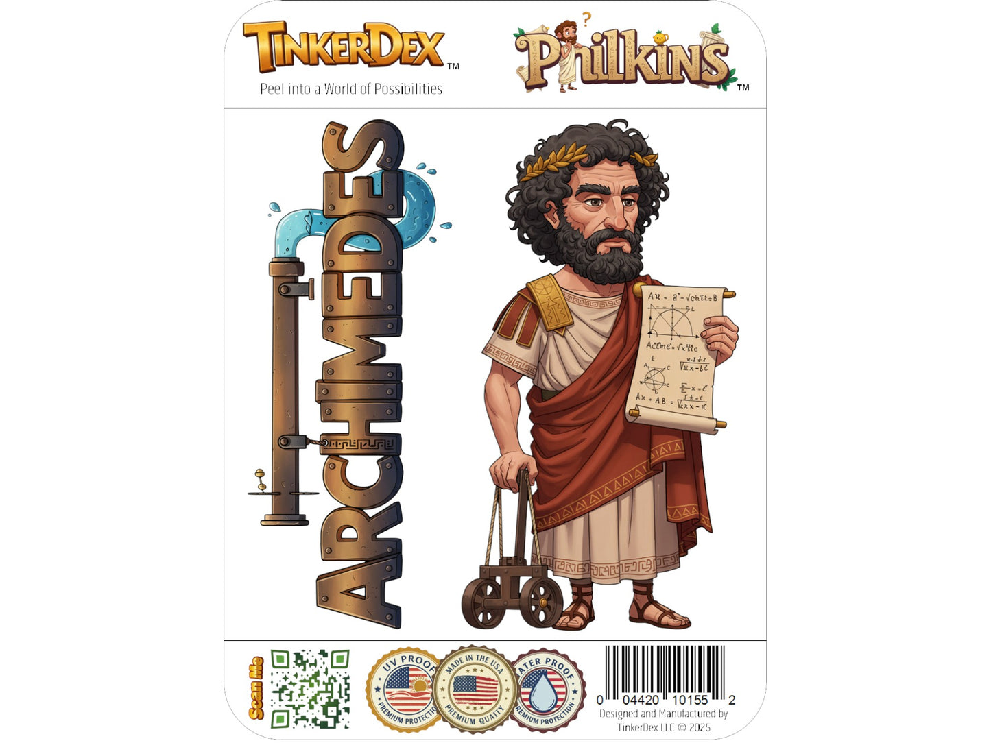 Archimedes Sticker and Magnet – the Master Geometer Philkins™ – Ancient Greek Mathematician and Inventor | Waterproof & UV-Proof
