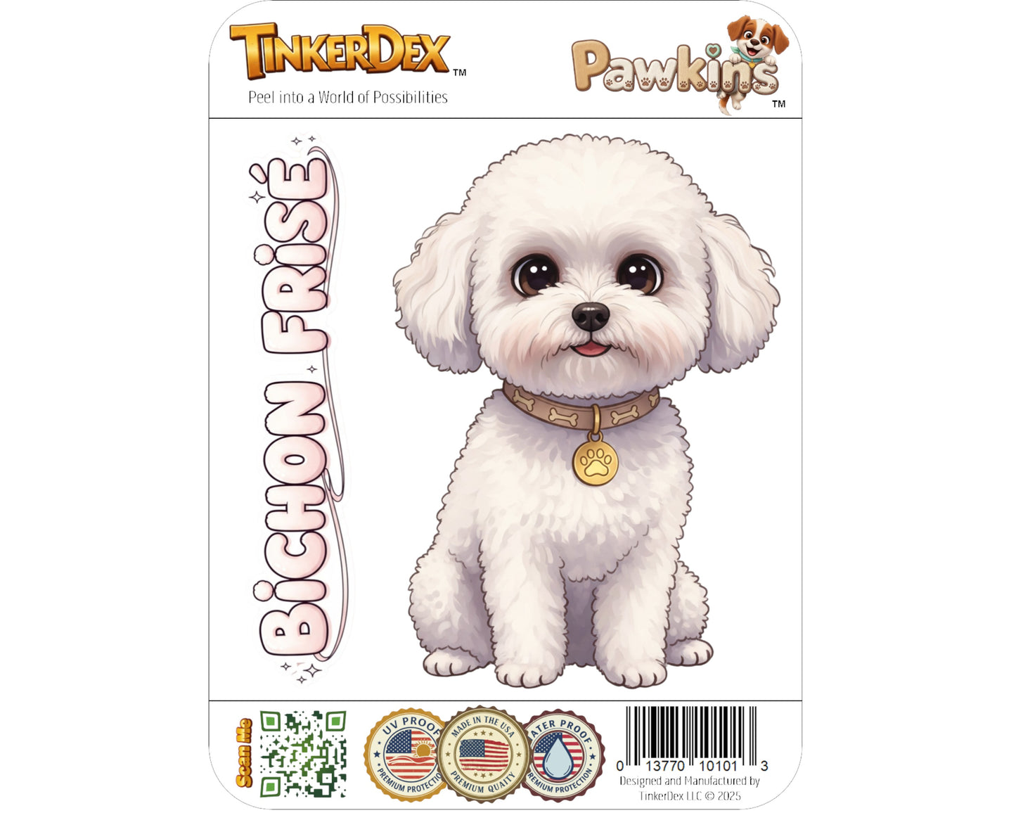 Bichon Frisé Sticker and Magnet - The Cotton Ball Dog Pawkins™ – Domestic Dog Breed | Waterproof & UV-Proof