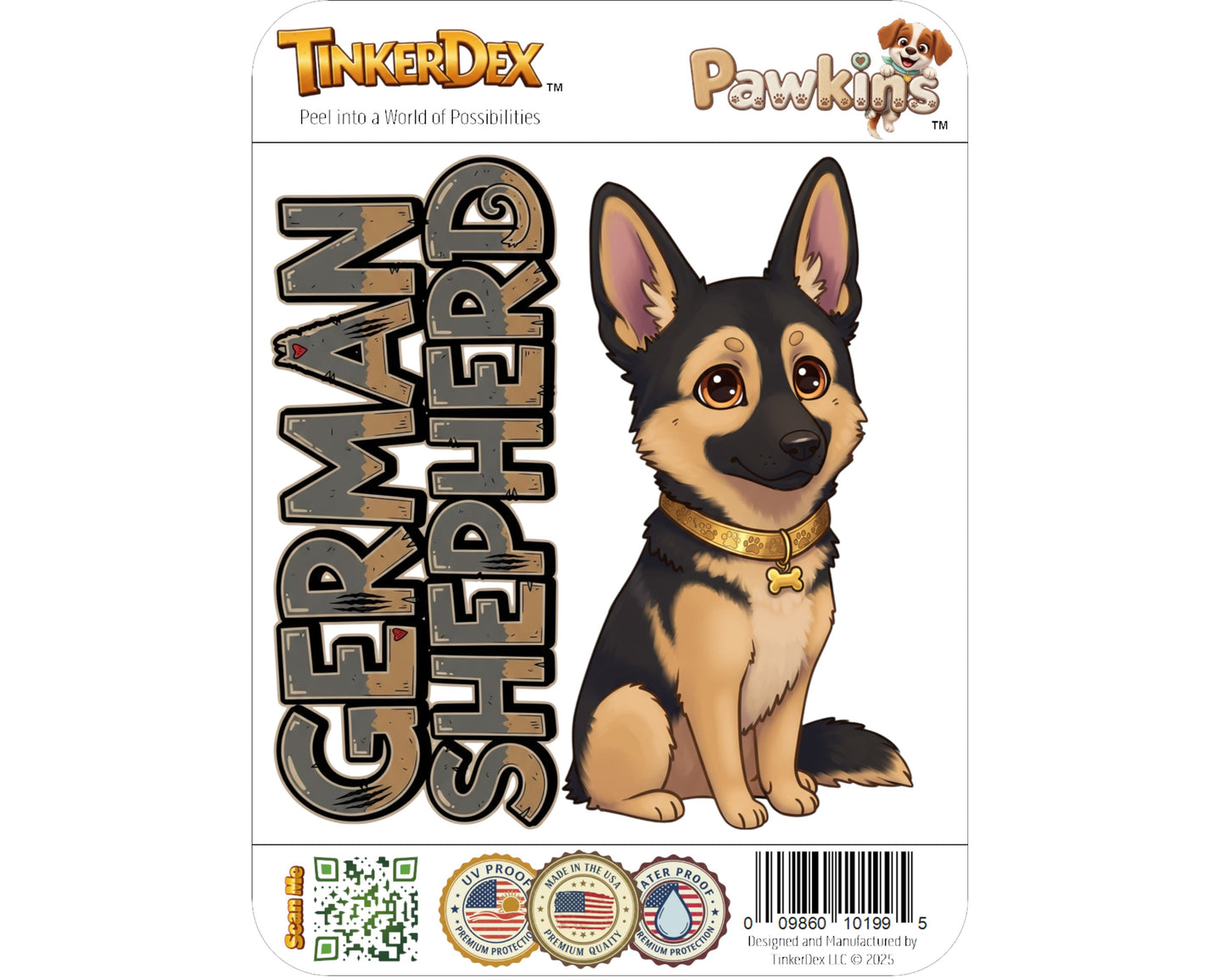 German Shepherd Sticker and Magnet - Shepherd Protector Pawkins™ – Herding Dog Breed | Waterproof & UV-Proof