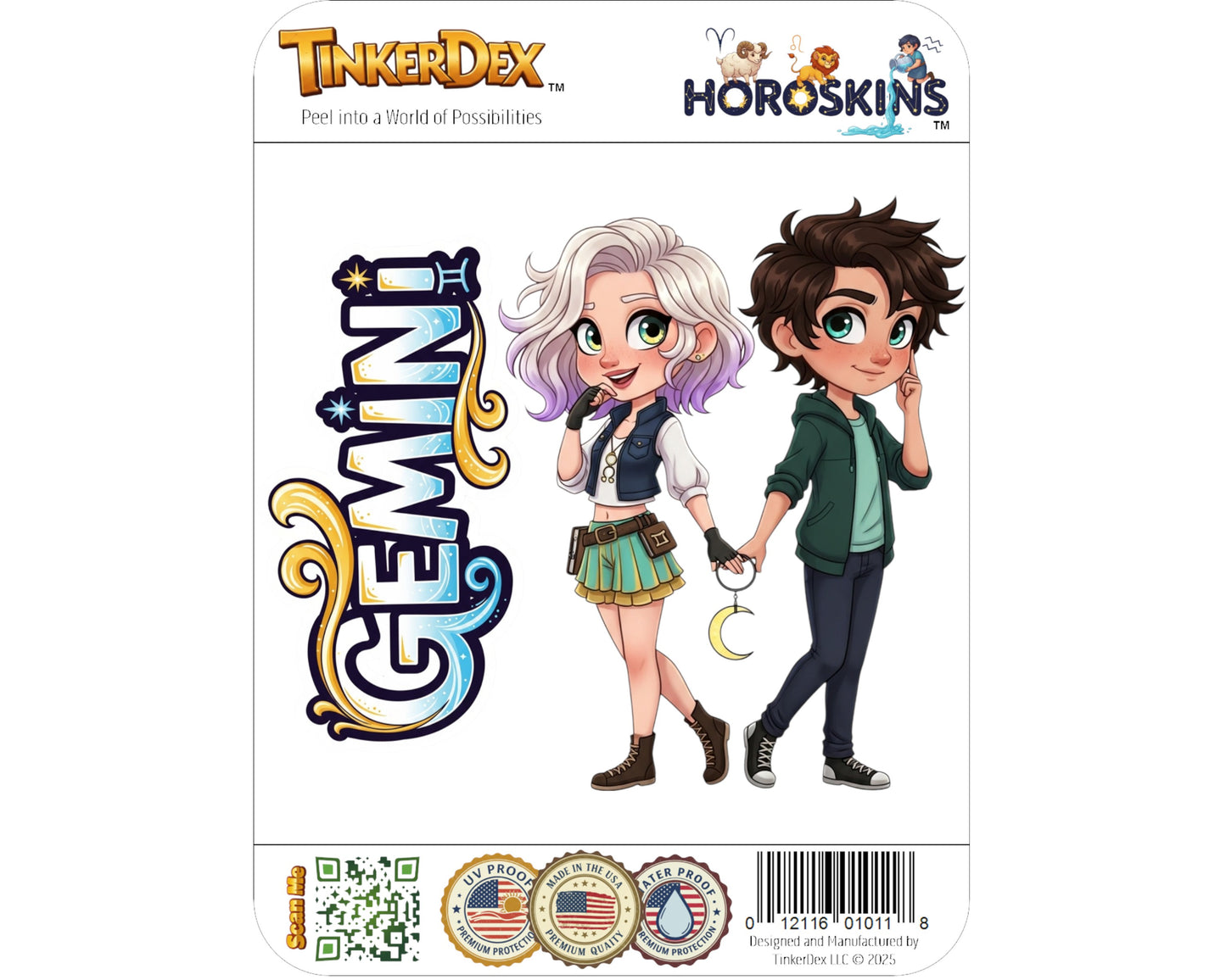 Gemini Sticker and Magnet - the Celestial Twins Horoskins™ – Zodiac Air Sign | Waterproof & UV-Proof