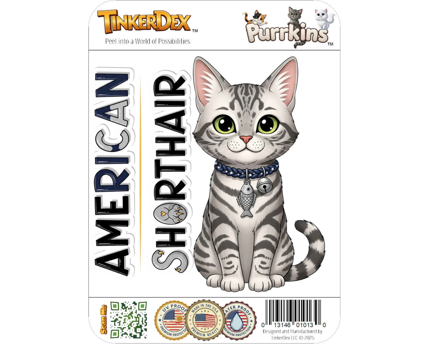 American Shorthair Sticker and Magnet - Classic Tabby Purrkins™ – Domestic Cat Breed | Waterproof & UV-Proof