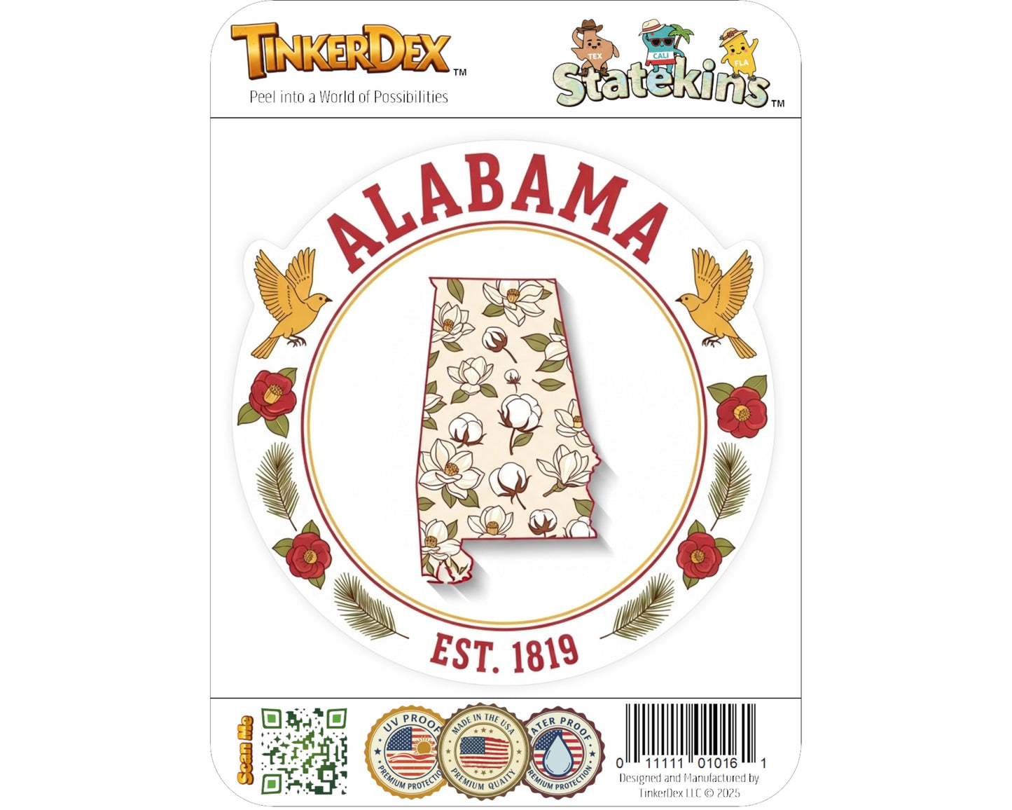 Alabama Sticker and Magnet - Yellowhammer State Statekins™ – State of Alabama Symbol Art | Waterproof & UV-Proof