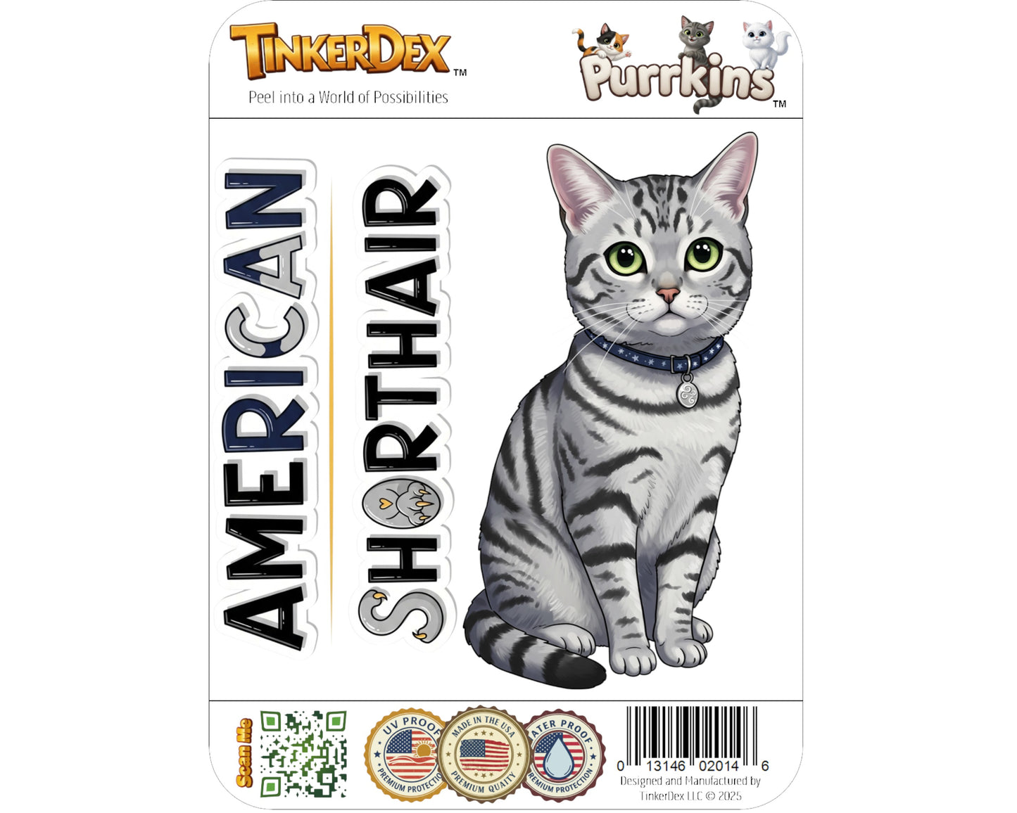 American Shorthair Sticker and Magnet - Classic Tabby Purrkins™ – Domestic Cat Breed | Waterproof & UV-Proof