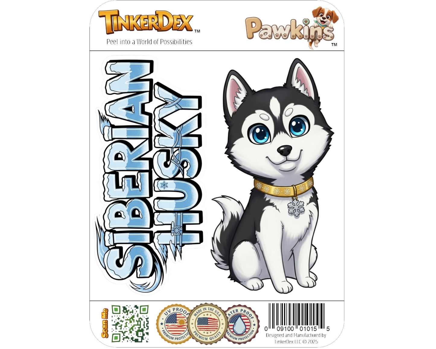 Siberian Husky Sticker and Magnet - Blue-Eyed Sled Dog Pawkins™ – Working Sled Dog Breed | Waterproof & UV-Proof