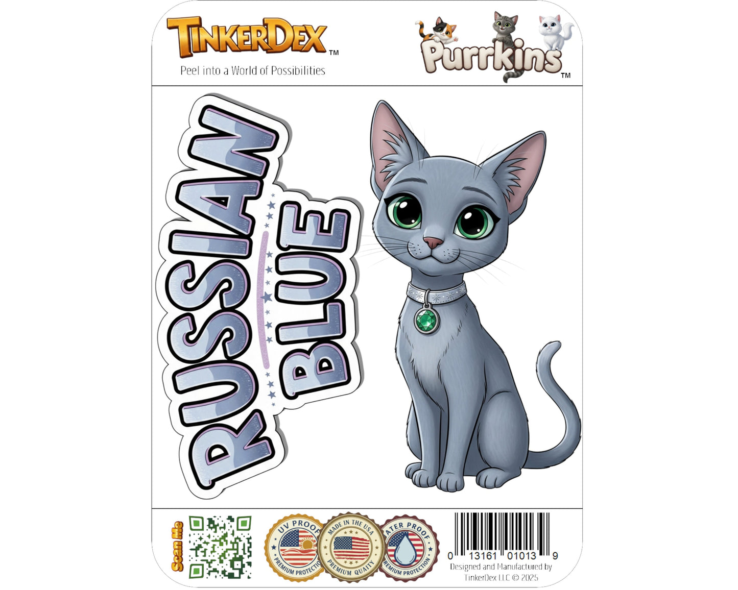 Russian Blue Sticker and Magnet - Archangel Cat Purrkins™ – Domestic Cat Breed | Waterproof & UV-Proof