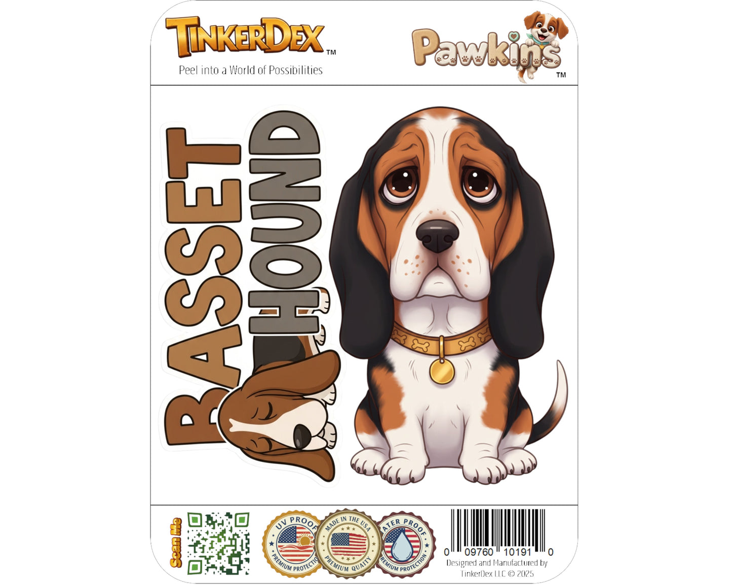 Basset Hound Sticker and Magnet - Sad-Eyed Sleuth Pawkins™ – Scent Hound Dog Breed | Waterproof & UV-Proof