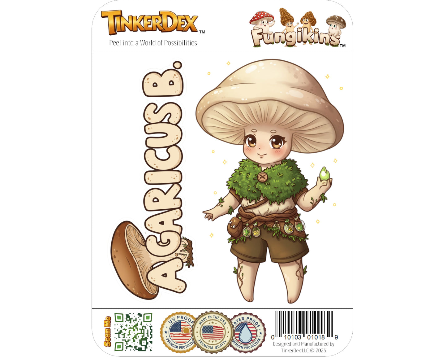 Agaricus B. Sticker and Magnet - Friendly Forager Fungikins™ – Mushroom Person Art | Waterproof & UV-Proof