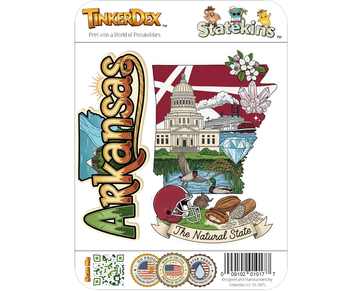 Arkansas Sticker and Magnet - The Natural State Statekins™ – USA State Souvenir | Waterproof & UV-Proof