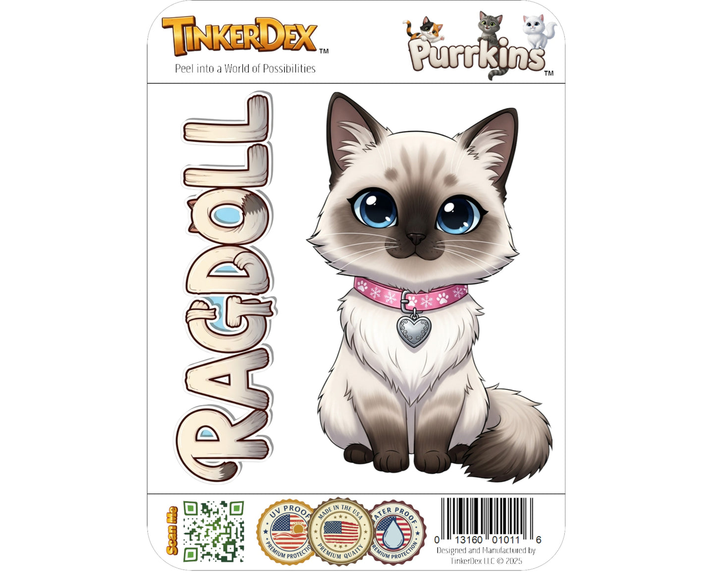 Ragdoll Sticker and Magnet - the Puppy-Cat Purrkins™ – Domestic Cat Breed | Waterproof & UV-Proof
