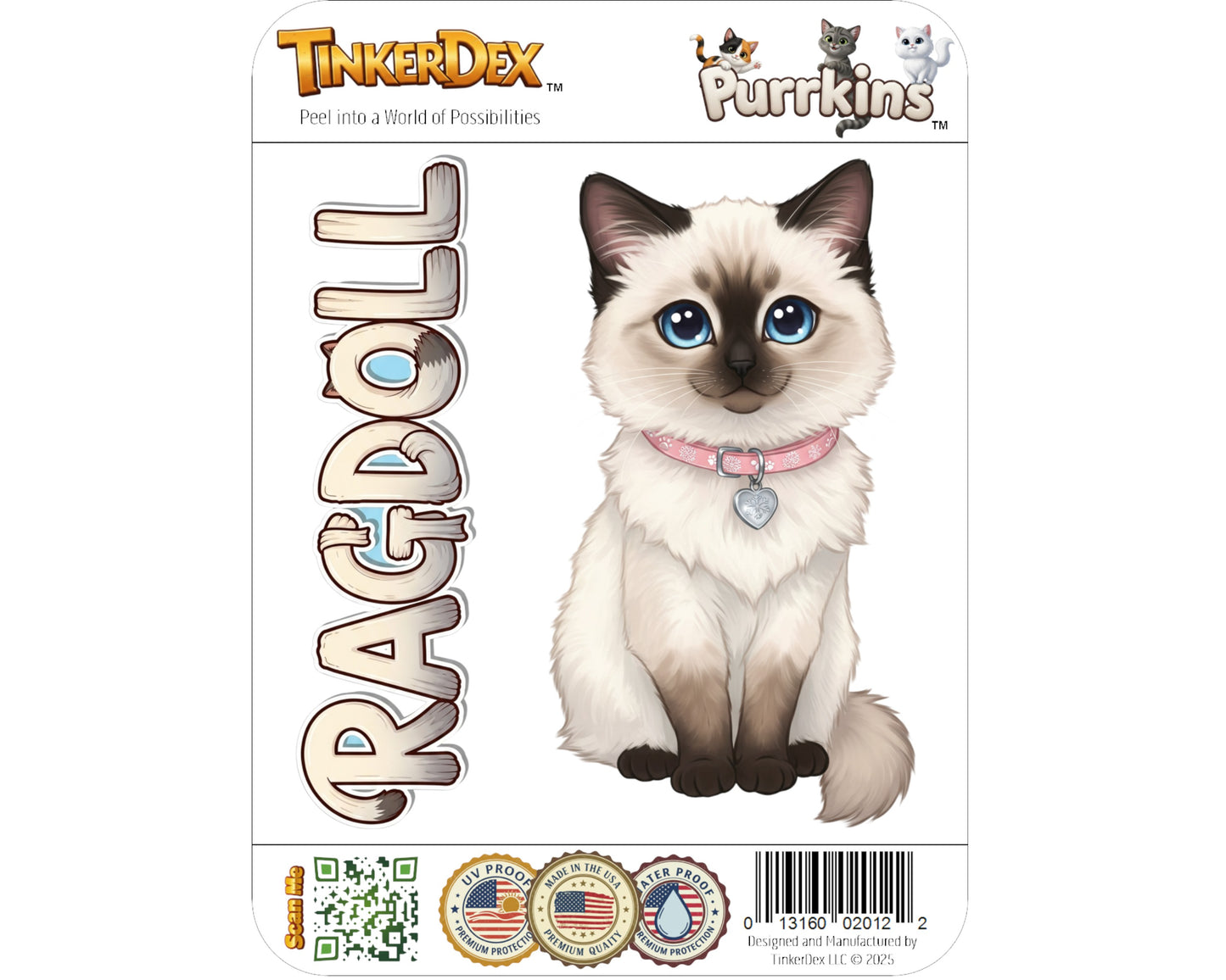 Ragdoll Sticker and Magnet - the Puppy-Cat Purrkins™ – Domestic Cat Breed | Waterproof & UV-Proof