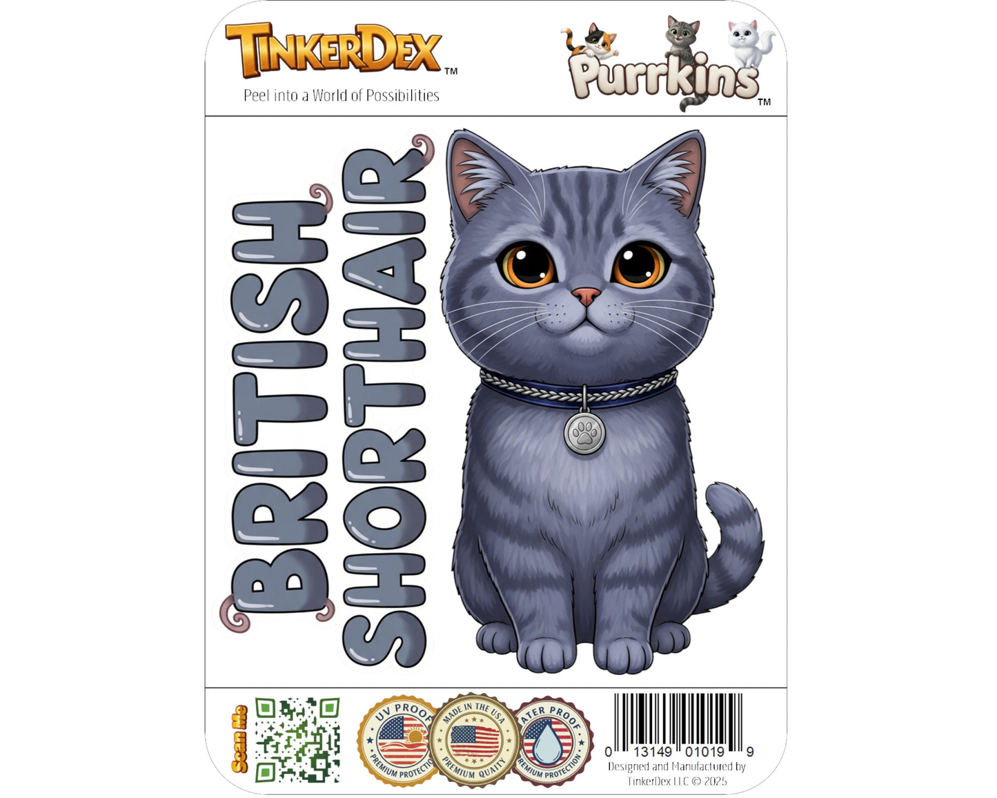 British Shorthair Sticker and Magnet - Cheshire Cat Purrkins™ – Domestic Cat Breed | Waterproof & UV-Proo