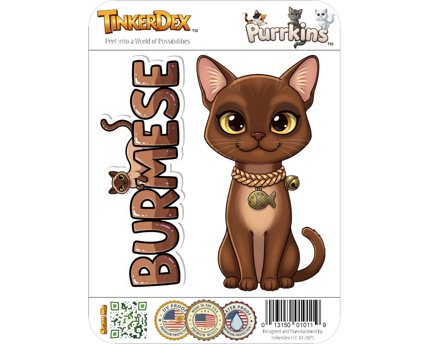 Burmese Sticker and Magnet - Brick Wrapped in Silk Purrkins™ – Domestic Cat Breed | Waterproof & UV-Proof
