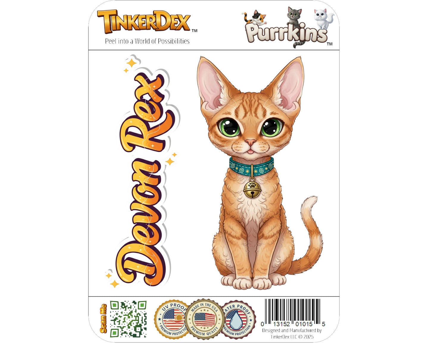 Devon Rex Sticker and Magnet - the Pixie Cat Purrkins™ – Domestic Cat Breed | Waterproof & UV-Proof