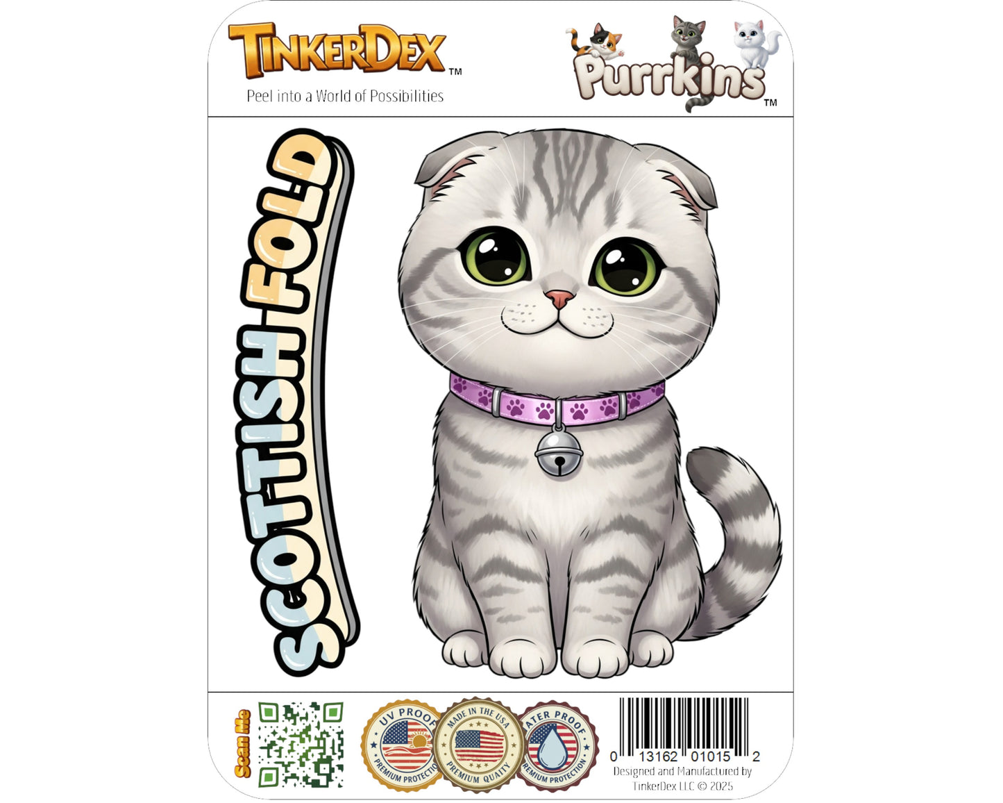 Scottish Fold Sticker and Magnet - Owl-Eyed Cat Purrkins™ – Domestic Cat Breed | Waterproof & UV-Proof