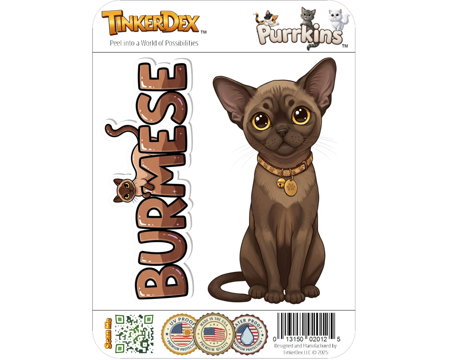 Burmese Sticker and Magnet - Brick Wrapped in Silk Purrkins™ – Domestic Cat Breed | Waterproof & UV-Proof