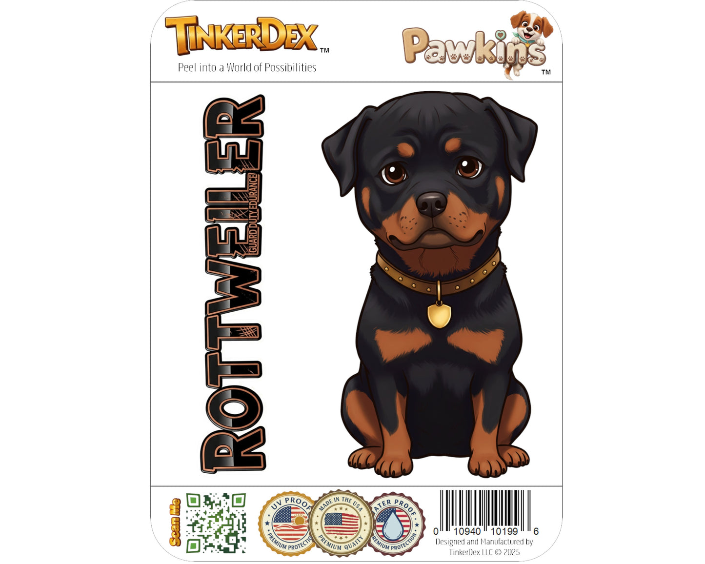 Rottweiler Sticker and Magnet - Steadfast Guardian Pawkins™ – Working Dog Breed | Waterproof & UV-Proof