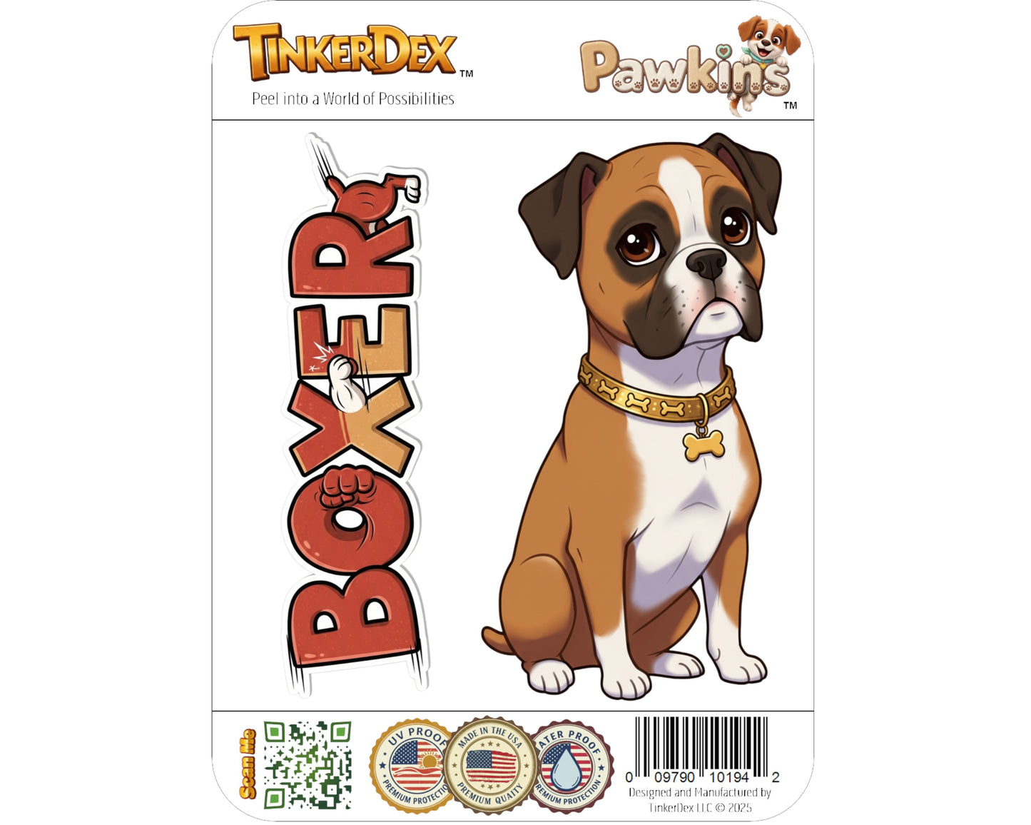 Boxer Sticker and Magnet - Playful Pugilist Pawkins™ – Working Dog Breed | Waterproof & UV-Proof
