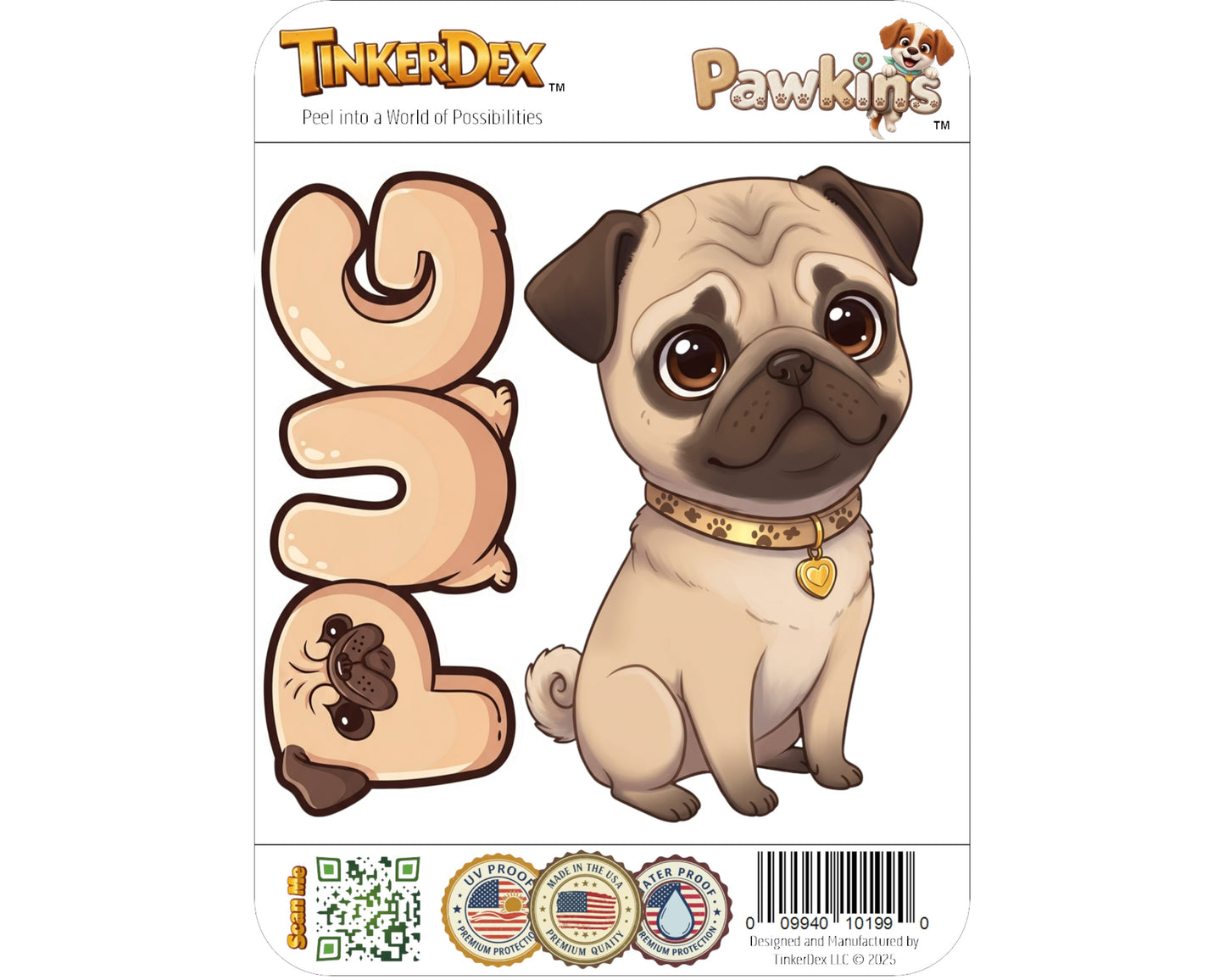 Pug Sticker and Magnet - the Wrinkled Charmer Pawkins™ – Toy Dog Breed | Waterproof & UV-Proof