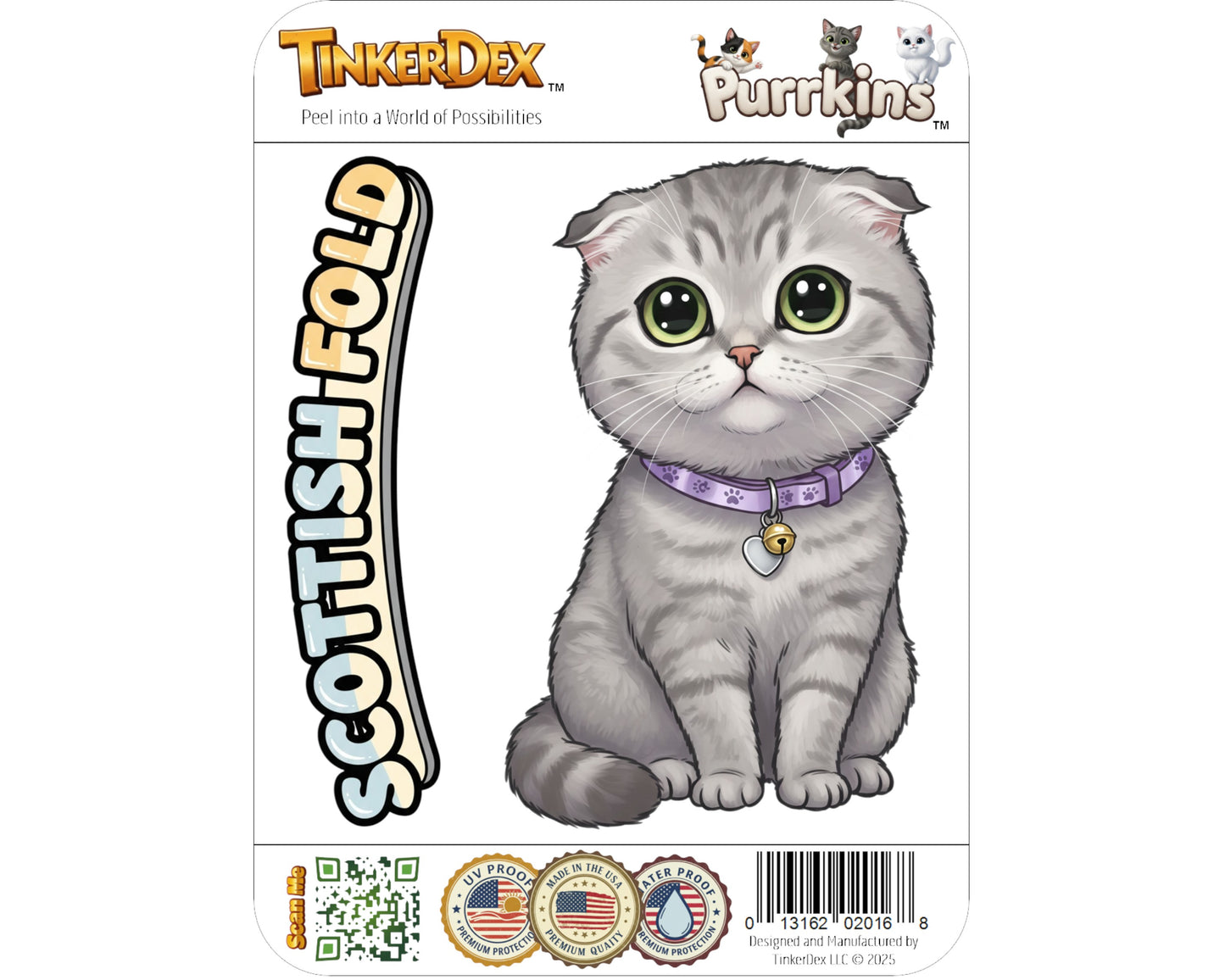 Scottish Fold Sticker and Magnet - Owl-Eyed Cat Purrkins™ – Domestic Cat Breed | Waterproof & UV-Proof