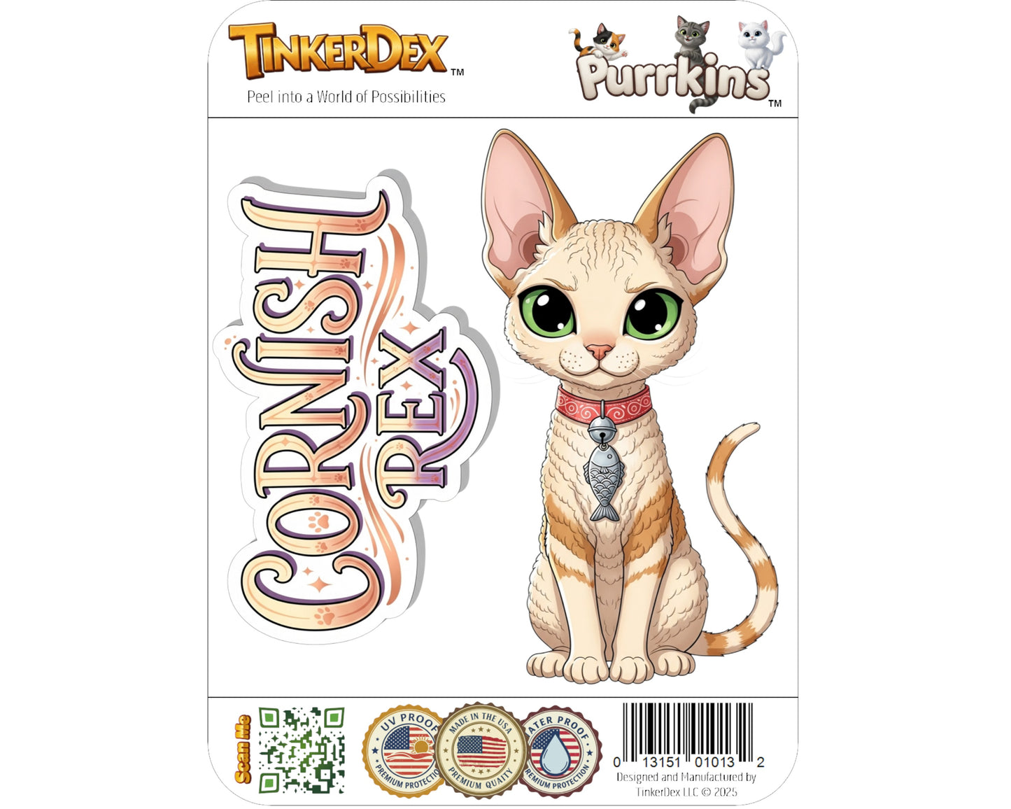 Cornish Rex Sticker and Magnet - Wavy Wonder Purrkins™ – Domestic Cat Breed | Waterproof & UV-Proof
