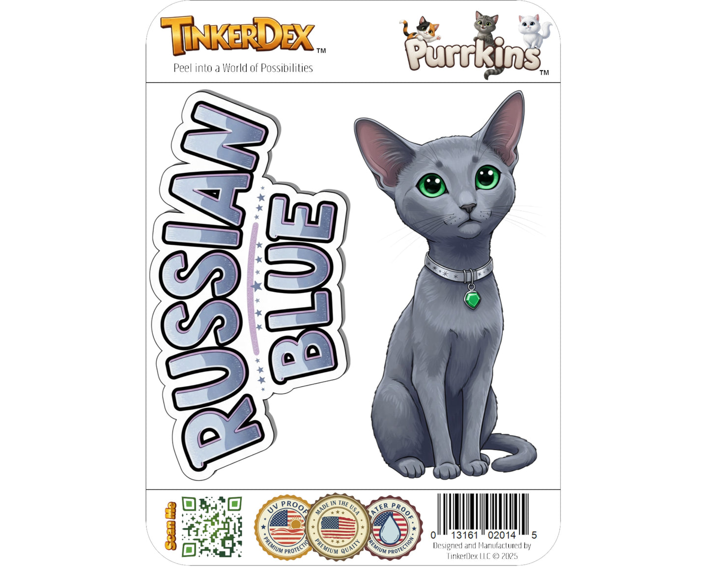 Russian Blue Sticker and Magnet - Archangel Cat Purrkins™ – Domestic Cat Breed | Waterproof & UV-Proof