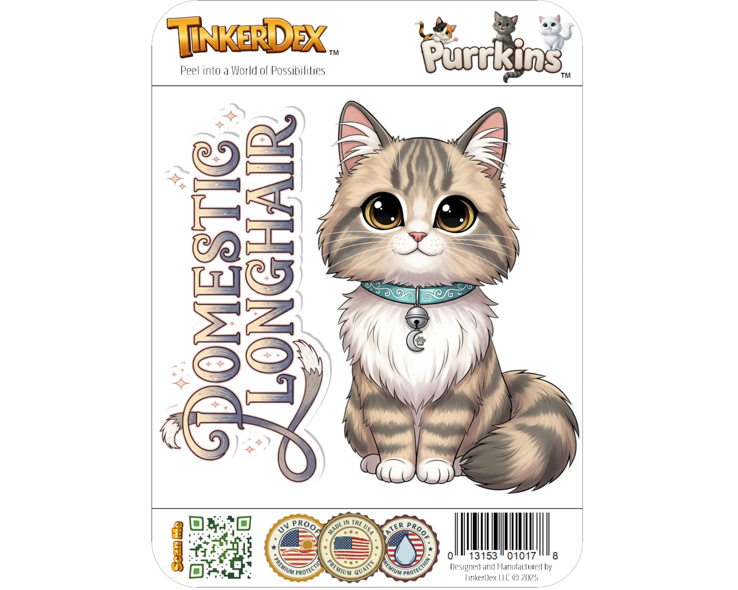 Domestic Longhair Sticker and Magnet - Fluffy Housecat Purrkins™ – Mixed Breed Cat | Waterproof & UV-Proof