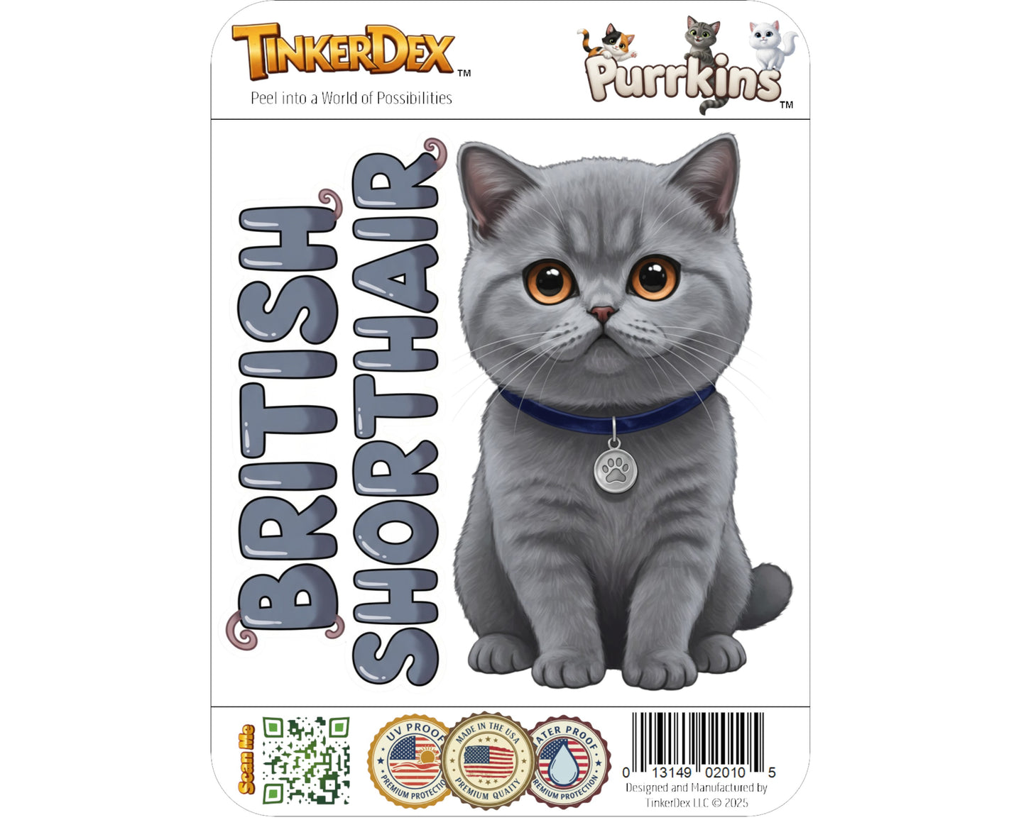British Shorthair Sticker and Magnet - Cheshire Cat Purrkins™ – Domestic Cat Breed | Waterproof & UV-Proof