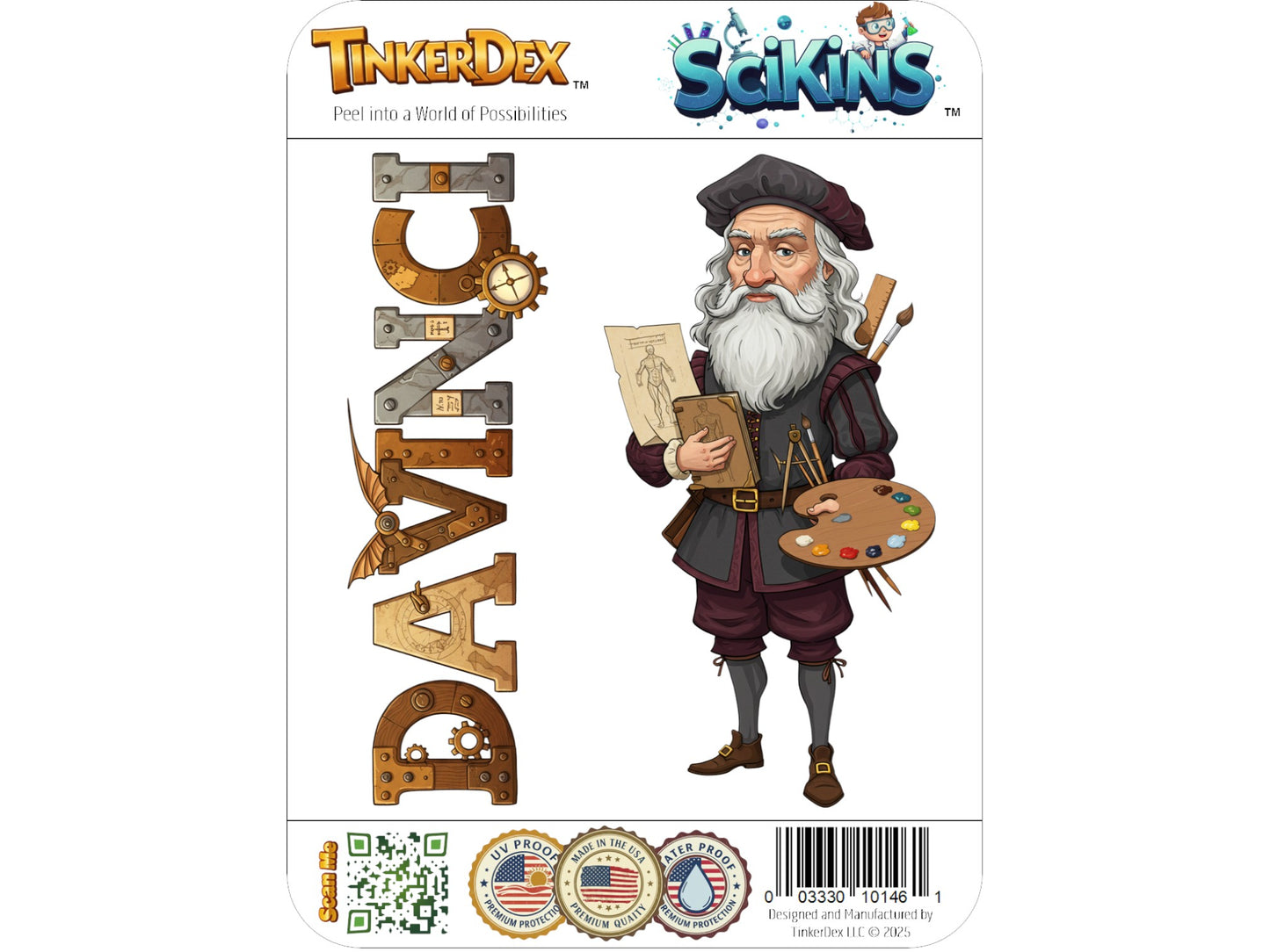 Leonardo da Vinci Sticker and Magnet – The Renaissance Man Scikins™ – Renaissance Artist and Inventor | Waterproof & UV-Proof