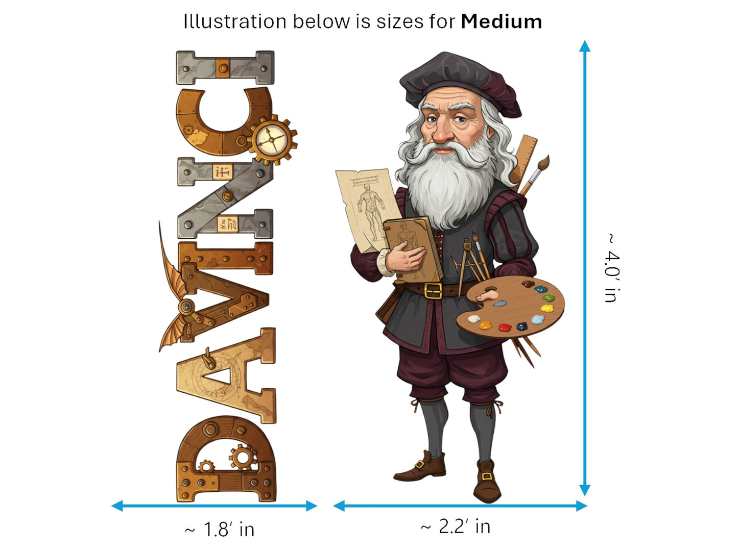 Leonardo da Vinci Sticker and Magnet – The Renaissance Man Scikins™ – Renaissance Artist and Inventor | Waterproof & UV-Proof