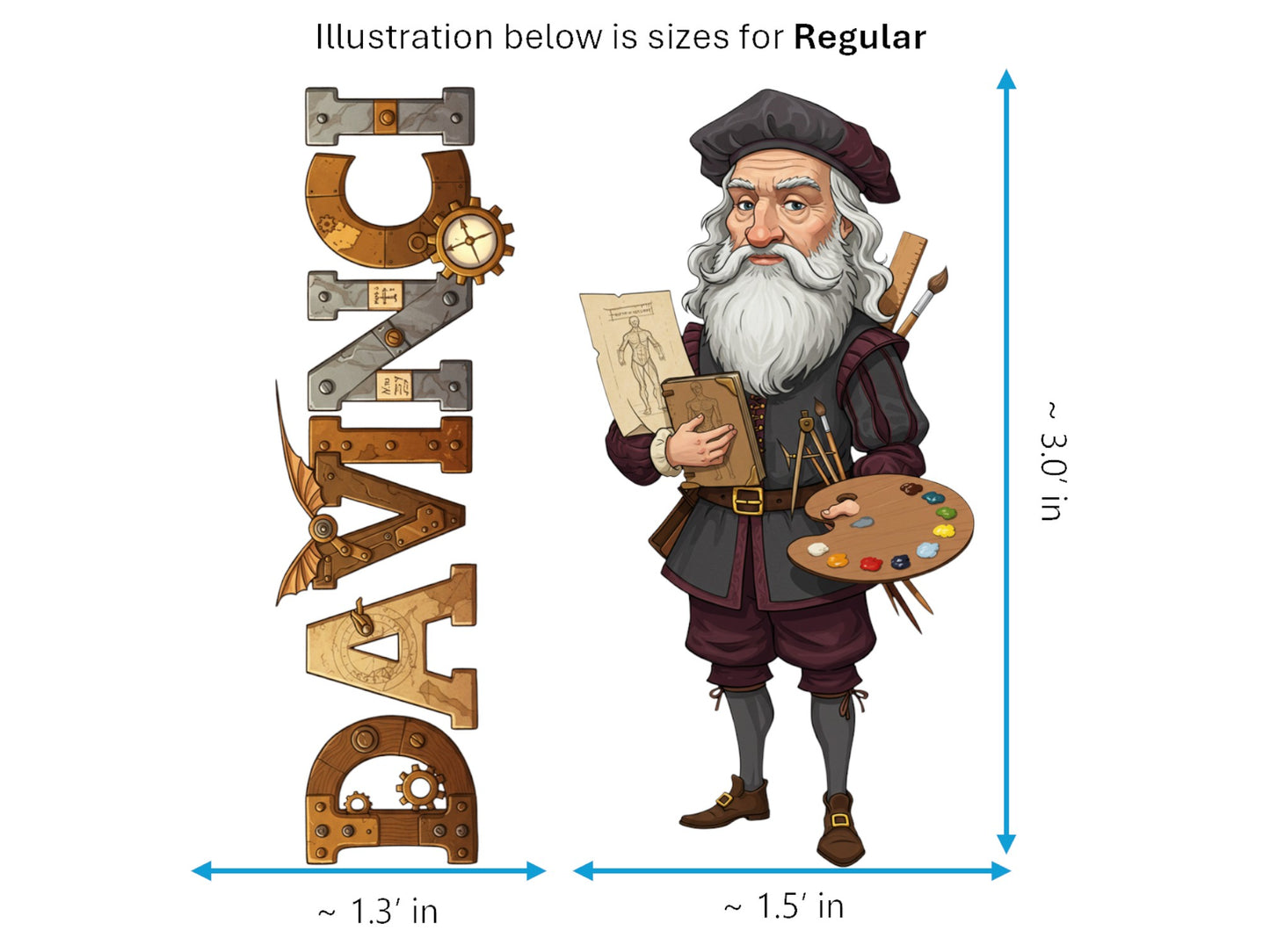 Leonardo da Vinci Sticker and Magnet – The Renaissance Man Scikins™ – Renaissance Artist and Inventor | Waterproof & UV-Proof