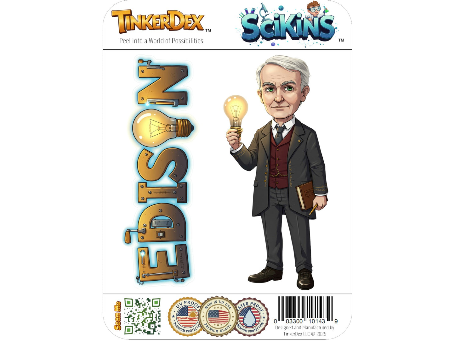 Thomas Edison, The Wizard of Menlo Park Scikins™ Vinyl Sticker – Prolific American Inventor | Waterproof & UV-Proof