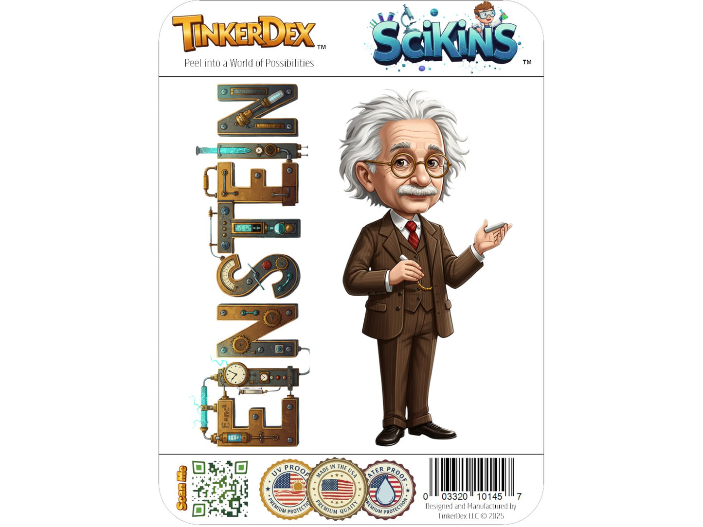 Albert Einstein Sticker and Magnet – Father of Relativity Scikins™ – Iconic Theoretical Physicist | Waterproof & UV-Proof