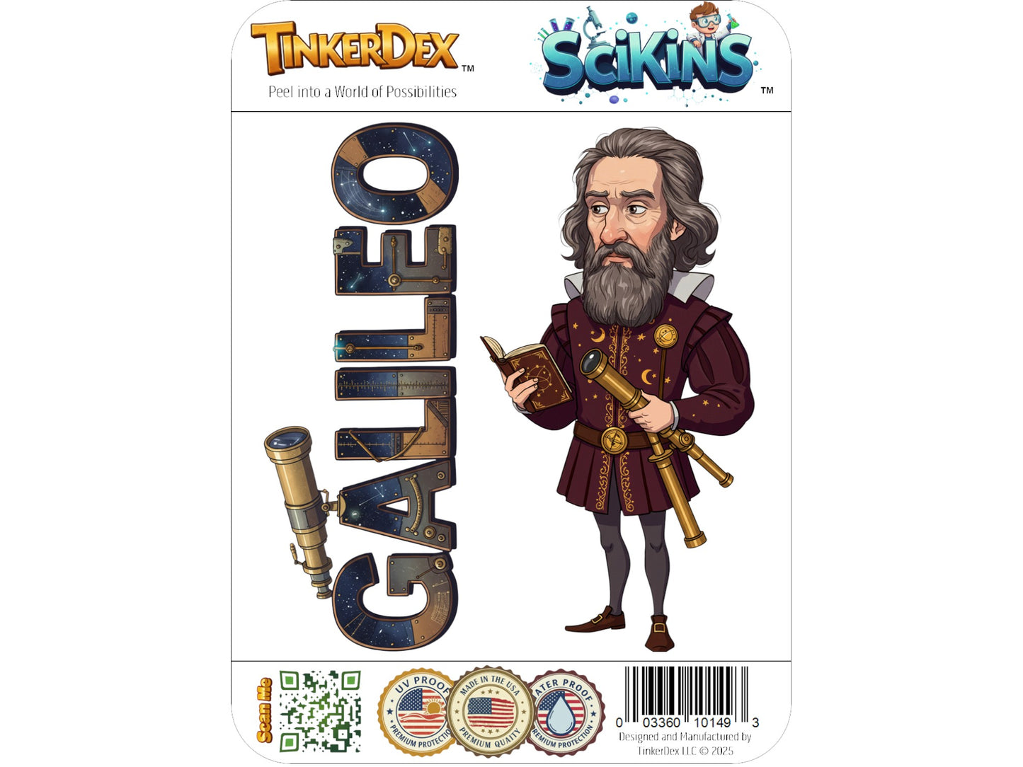 Galileo Sticker and Magnet – the Starry Messenger Scikins™ – Pioneering Astronomer and Physicist | Waterproof & UV-Proof