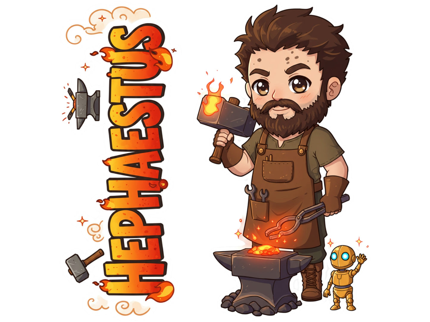 Hephaestus Sticker and Magnet – Klytotechnes Mythkins™ – Greek God of the Forge and Fire | Waterproof & UV-Proof