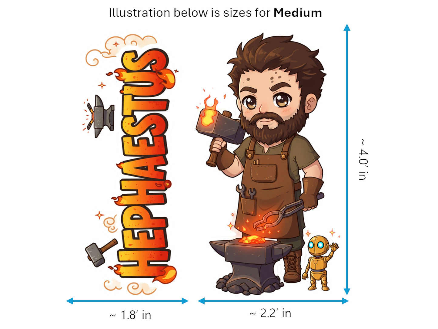 Hephaestus Sticker and Magnet – Klytotechnes Mythkins™ – Greek God of the Forge and Fire | Waterproof & UV-Proof
