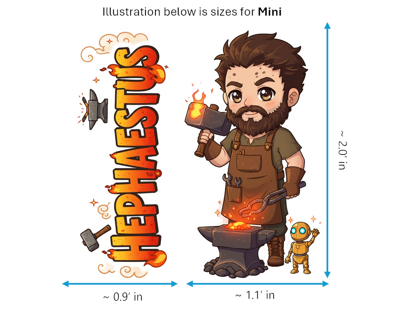 Hephaestus Sticker and Magnet – Klytotechnes Mythkins™ – Greek God of the Forge and Fire | Waterproof & UV-Proof
