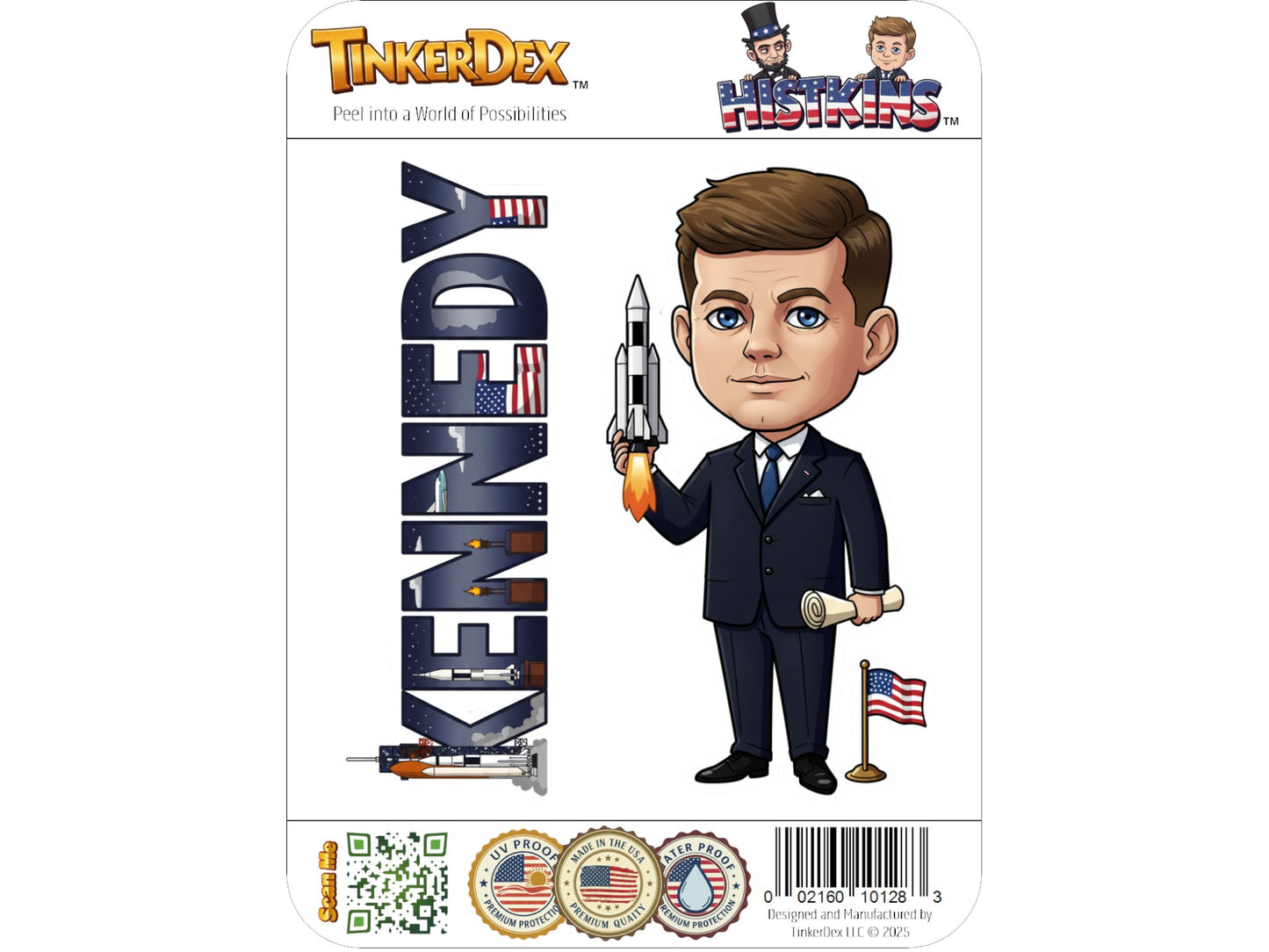 John F. Kennedy Sticker and Magnet – the New Frontiersman Histkins™ – 35th U.S. President | Waterproof & UV-Proof