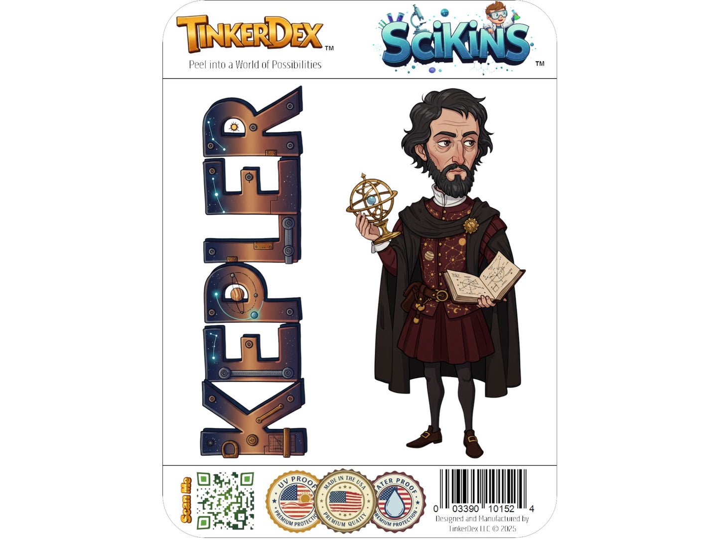 Kepler Sticker and Magnet – Lawgiver of the Heavens Scikins™ – Astronomer and Mathematician | Waterproof & UV-Proof
