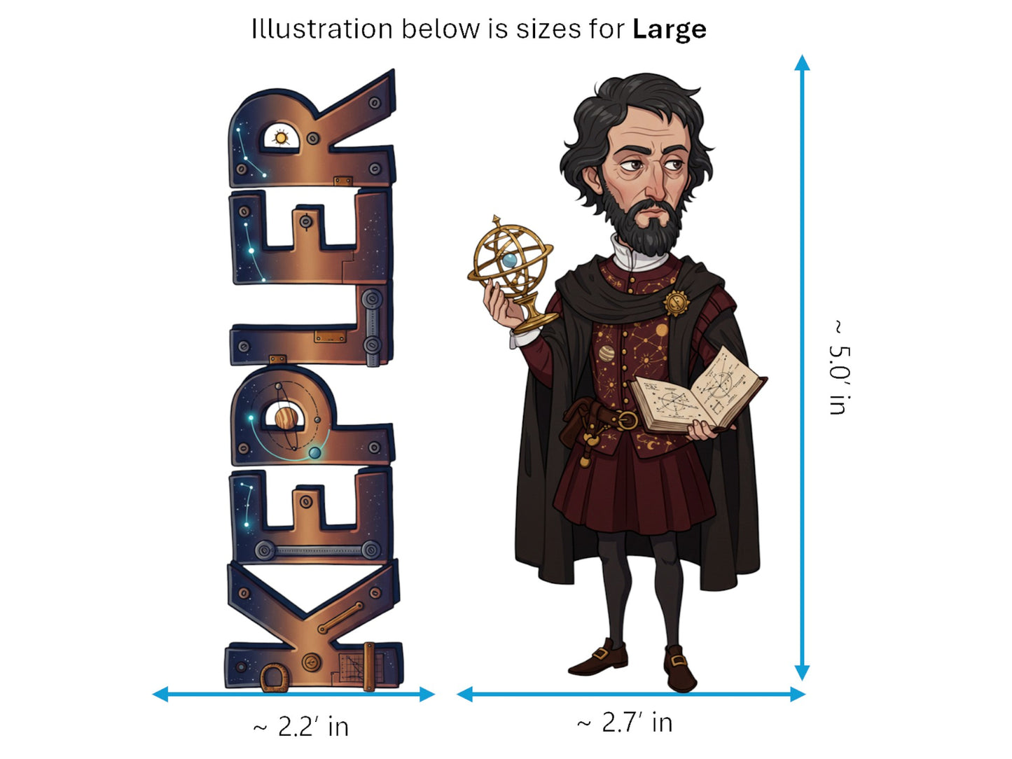 Kepler Sticker and Magnet – Lawgiver of the Heavens Scikins™ – Astronomer and Mathematician | Waterproof & UV-Proof