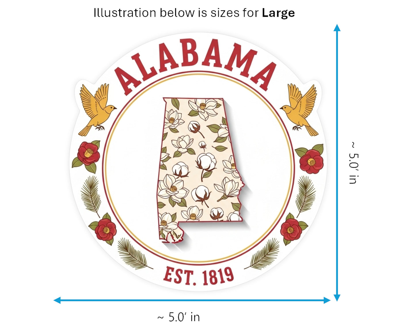 Alabama Sticker and Magnet - Yellowhammer State Statekins™ – State of Alabama Symbol Art | Waterproof & UV-Proof