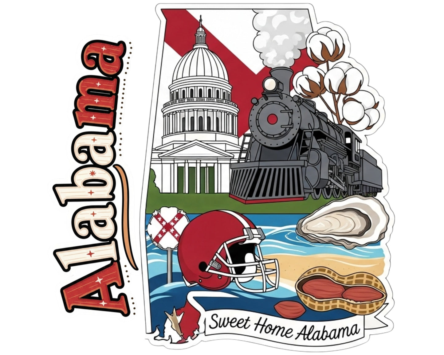 Alabama Sticker and Magnet - The Yellowhammer State Statekins™ – USA State Souvenir | Waterproof & UV-Proof