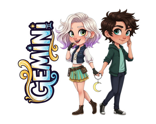 Gemini Sticker and Magnet - the Celestial Twins Horoskins™ – Zodiac Air Sign | Waterproof & UV-Proof