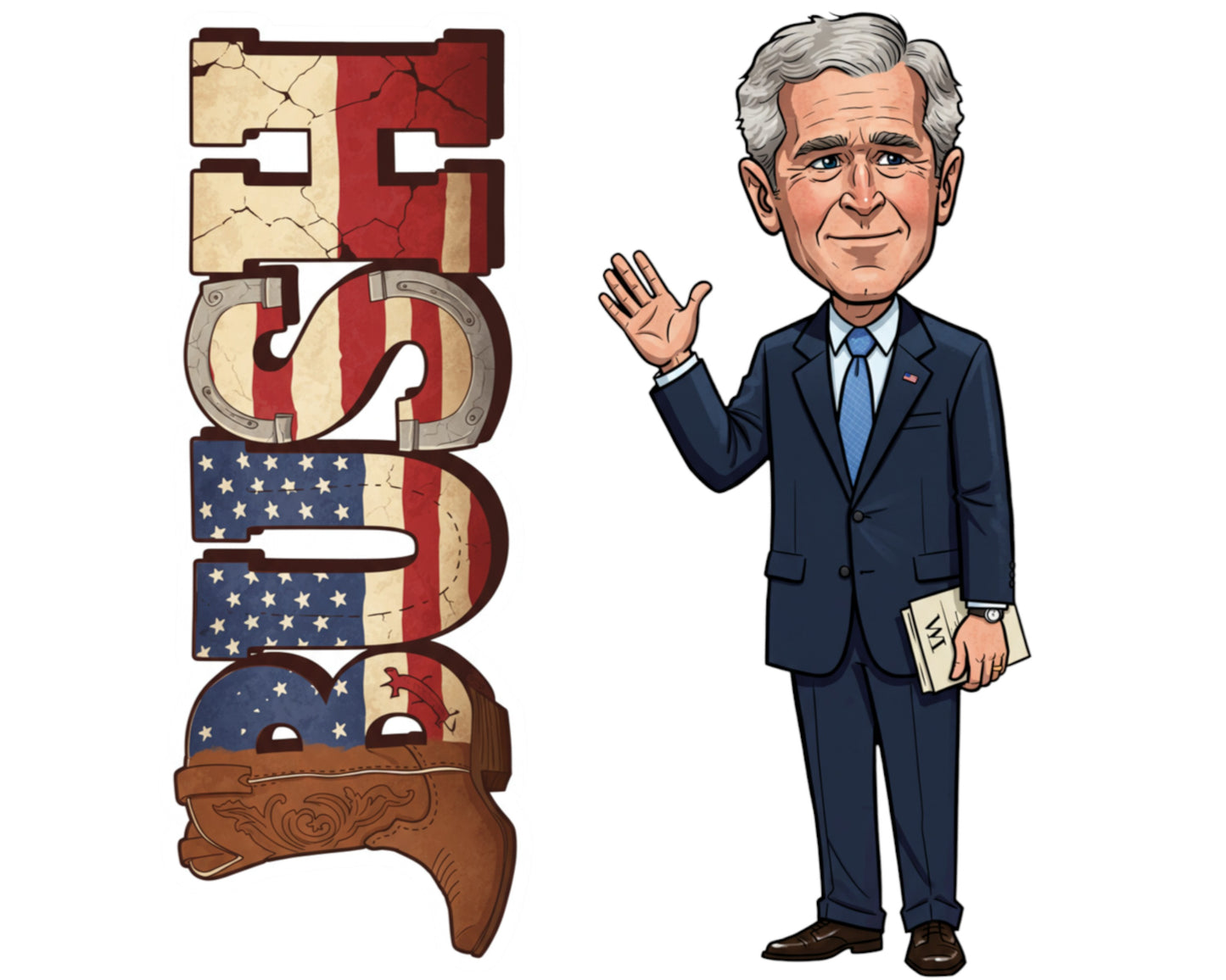 George W. Bush Sticker and Magnet - W. Histkins™ – 43rd U.S. President | Waterproof & UV-Proof