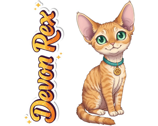Devon Rex Sticker and Magnet - the Pixie Cat Purrkins™ – Domestic Cat Breed | Waterproof & UV-Proof